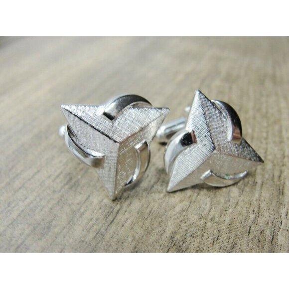 Anson Cufflinks Triangular Design Silver Tone Tux Shirt Dress Suit Vintage - Picture 2 of 9